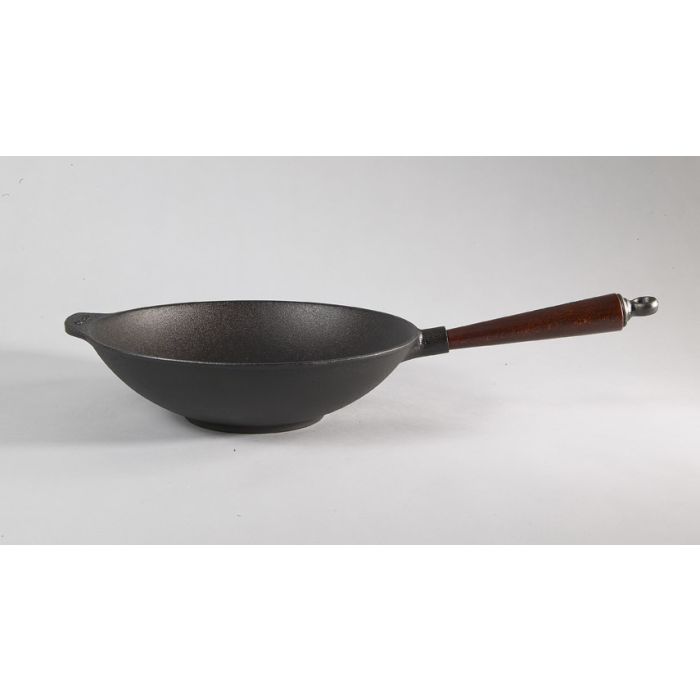 Poele wok en fonte Ø 30 cm - Poignée hêtre
