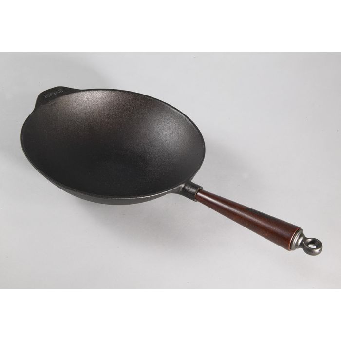 Poele wok en fonte Ø 30 cm - Poignée hêtre