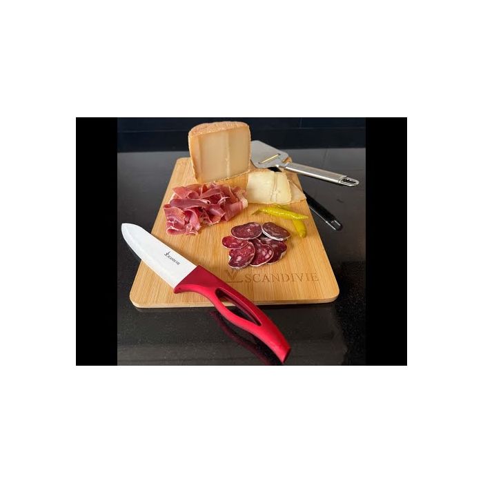 Planche à découper, couteau céramique et raclette à fromage