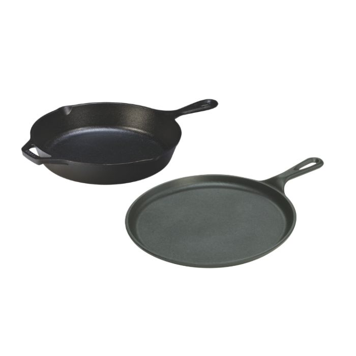Lot 2 pièces Poêles à frire Fonte Ø 26cm et Poêle à crêpe Ø 26.7 cm