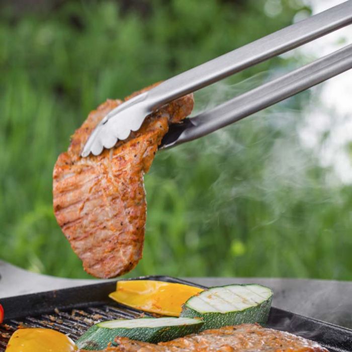 Pince à barbecue Inox bois 41cm-Bout plat