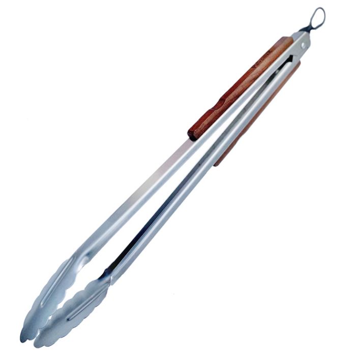 Pince à barbecue Inox bois 41cm-Bout plat