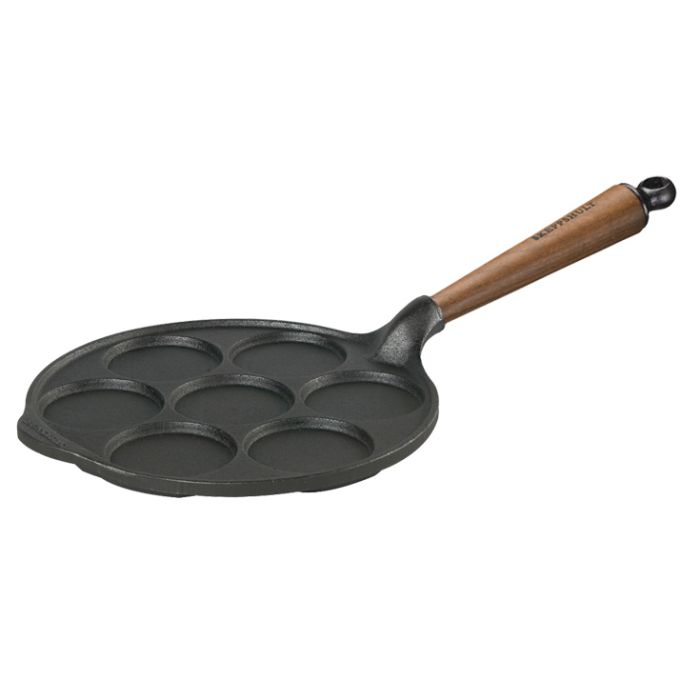 Poêle blinis 23 cm - 7 moules ronds - Poignée noyer