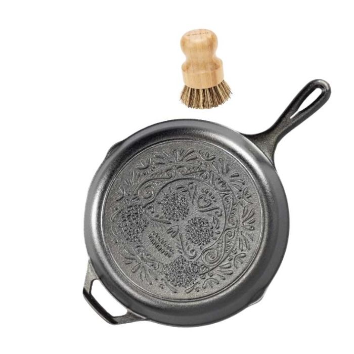 Poêle fonte Ø 26 cm série Tête de mort + Brosse de nettoyage