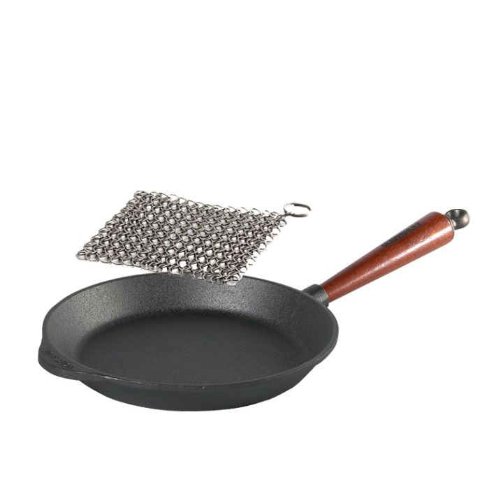 Poêle à frire en fonte 24 cm Pg hêtre+ Cotte de maille