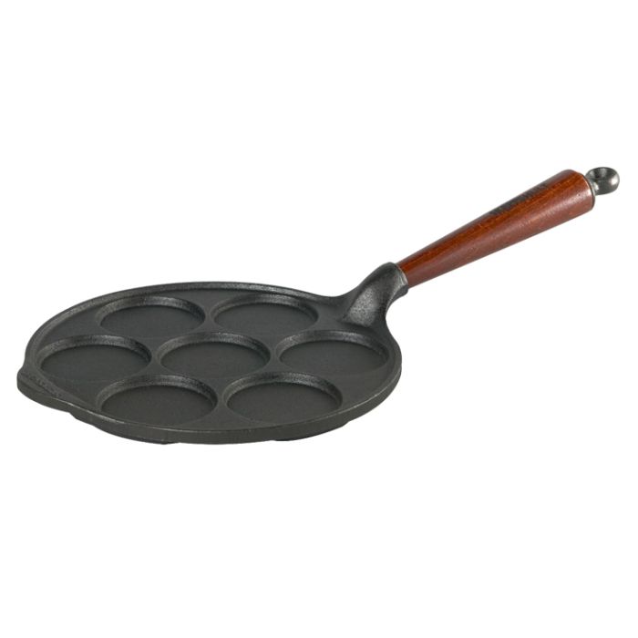 Poêle blinis 23 cm - 7 moules ronds - Poignée hêtre