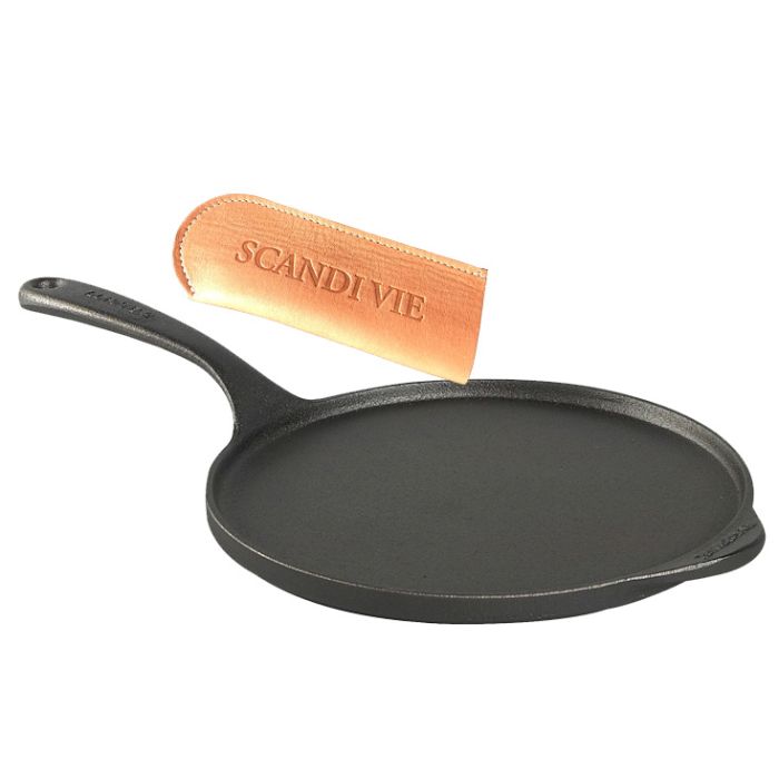 Poêle crêpière 100% fonte + manchon en cuir