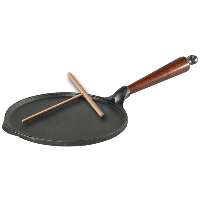 Crêpière en fonte Ø22cm Skeppshult - Poignée hêtre et râteau à crêpe