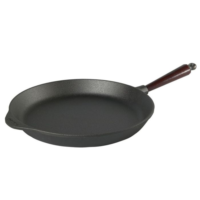 Poele a frire en fonte Ø 34 cm - Poignée hêtre