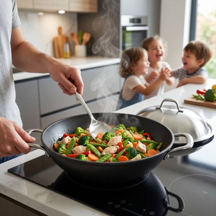 Wok 36cm PREMIUM en fer préculotté