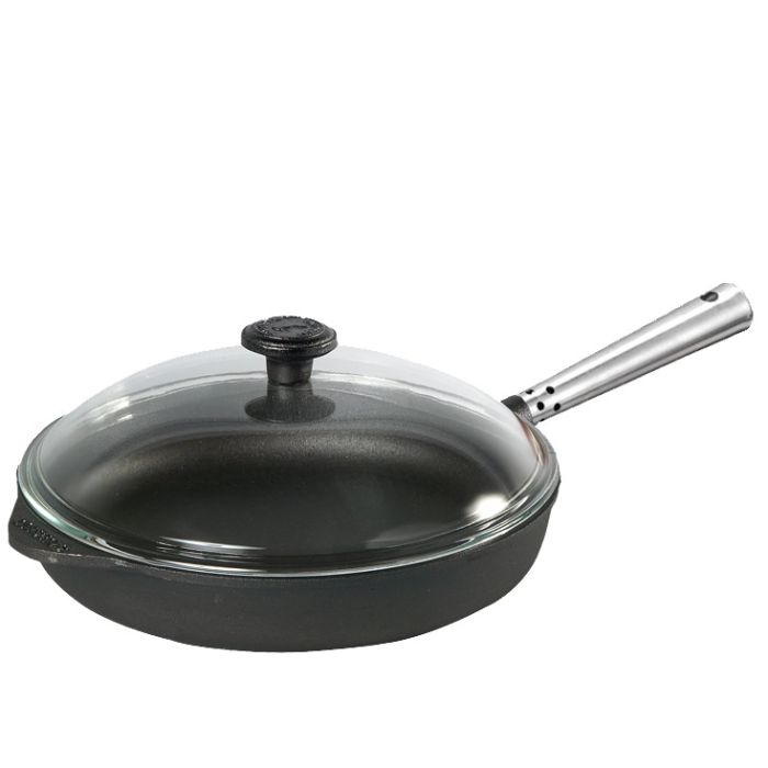 Sauteuse en fonte 28 cm manche inox + couvercle pyrex 