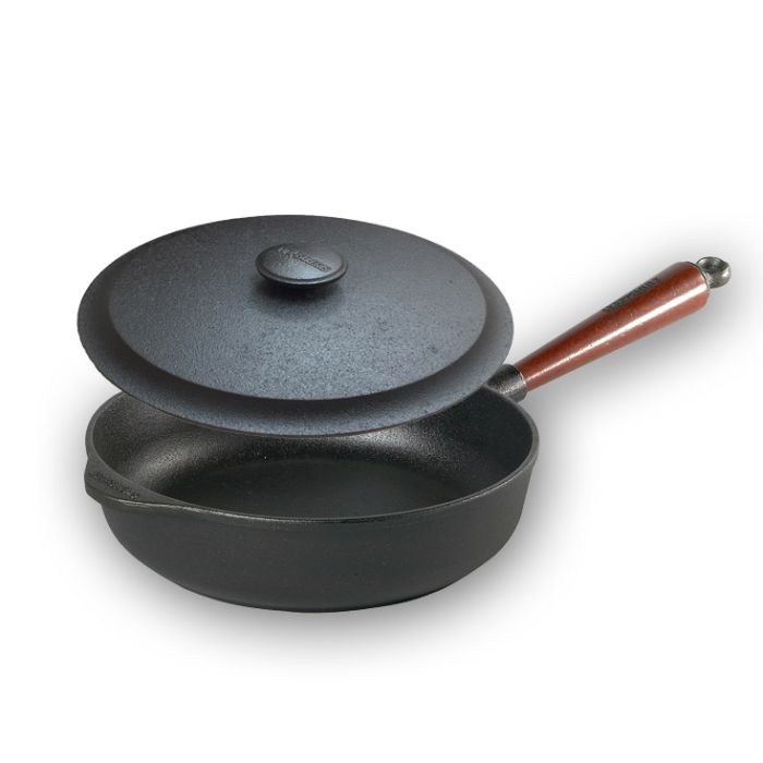Poêle sauteuse Ø 24 cm Poignée hêtre + Couvercle fonte