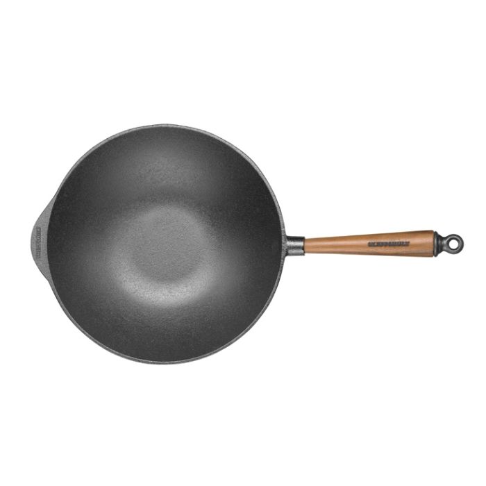 Poele wok en fonte Ø30 cm - Poignée Noyer