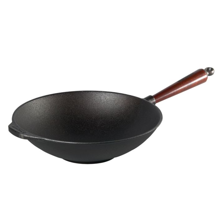 Poele wok en fonte Ø 30 cm - Poignée hêtre