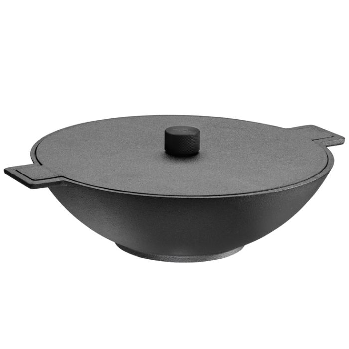 Wok fonte - Ø32 cm avec couvercle- SERIE NOIR