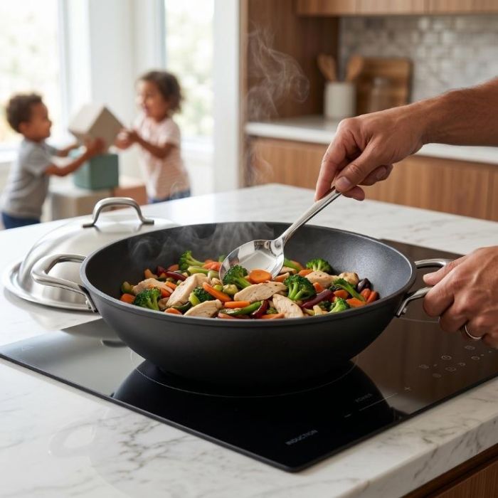 Wok 36cm PREMIUM en fer préculotté
