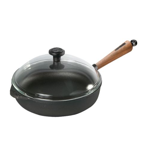 Poêle sauteuse haute en fonte 24 cm avec couvercle pyrex transparent