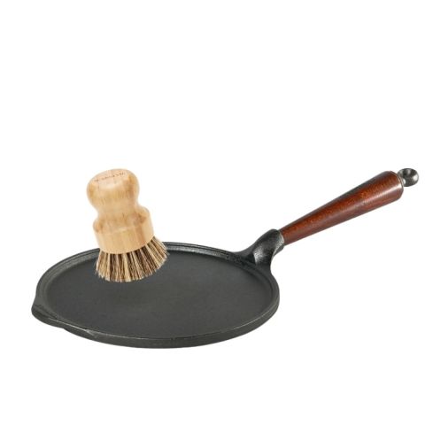 Poêle crêpe en fonte naturelle avec brosse de nettoyage
