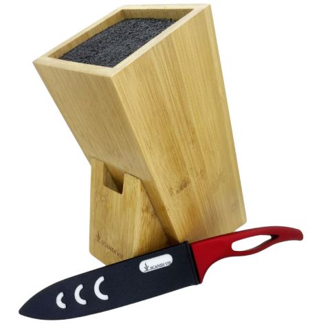Ensemble couteau céramique + bloc support couteaux de cuisine en bambou