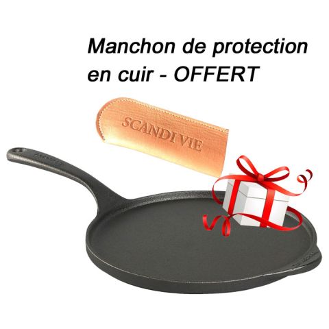 Crêpière 100% Fonte + Manchon en cuir offert
