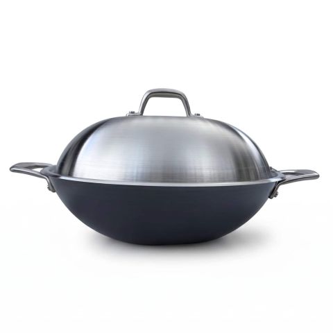 Wok 36 cm léger en fonte avec couvercle