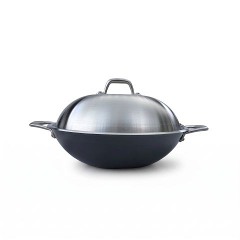 Wok en fer et acier 32 cm avec couvercle inox