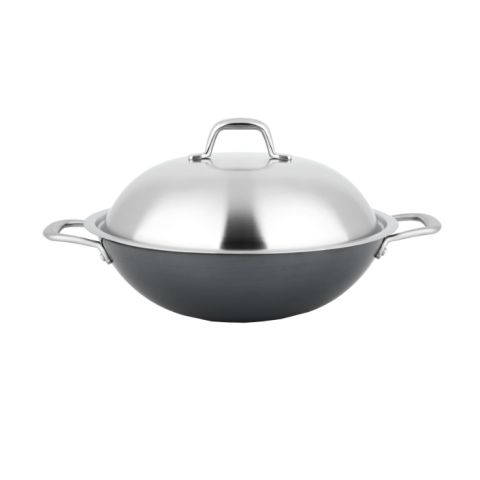 Wok en fonte avec couvercle inox