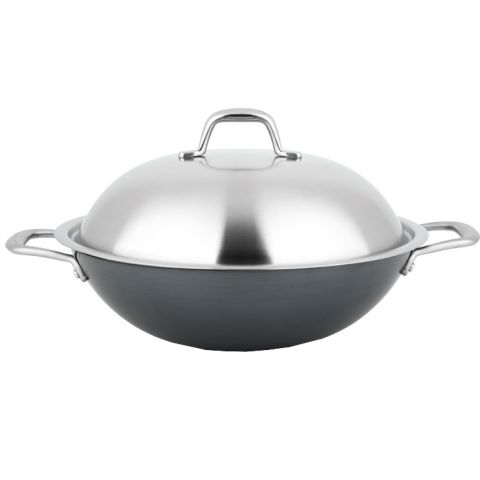 Wok 36 cm léger en fonte avec couvercle