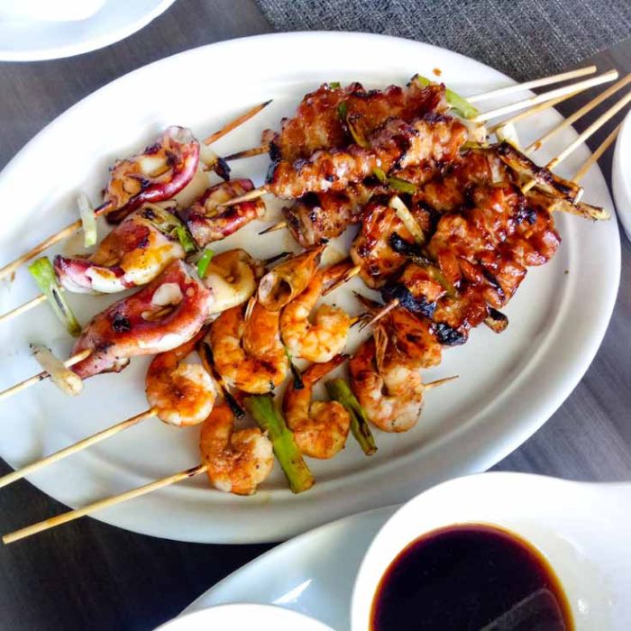 Brochettes légumes et fruits de mer