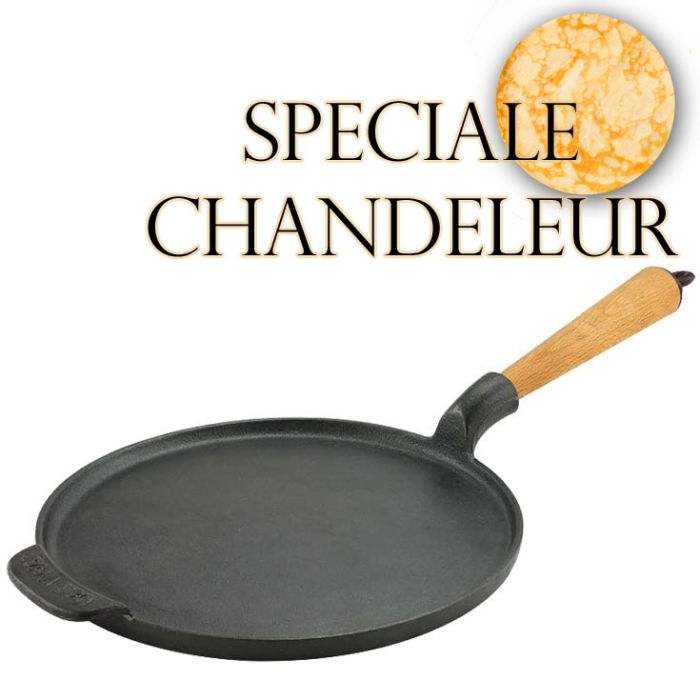 Poele crepe en fonte-Poignée hêtre clair main product photo