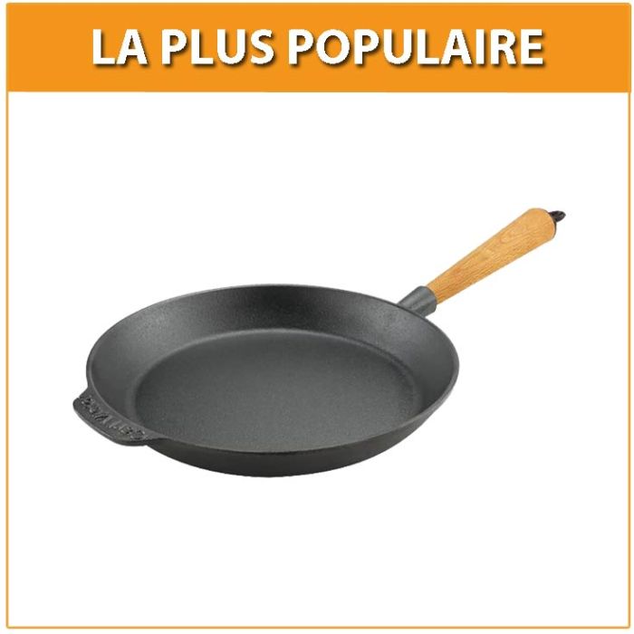 Poele Ø 24 cm à frire - Fonte-Poignée hêtre clair main product photo