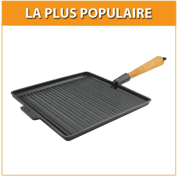 Poêle-gril avec manche en bois couleur extérieure Noir Mat diamètre 26 cm