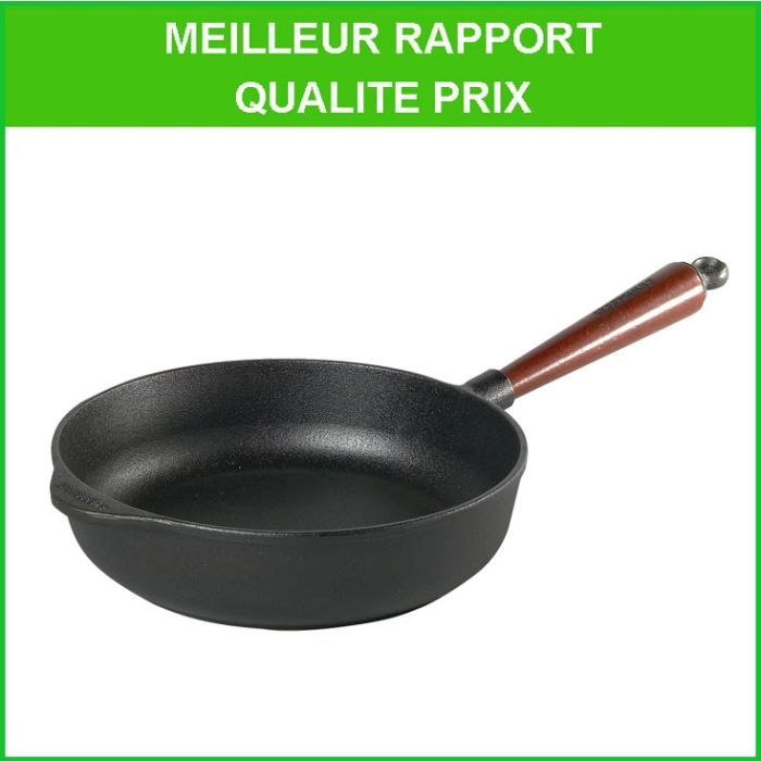 Poele sauteuse en fonte Ø 24 cm - Poignée hêtre main product photo