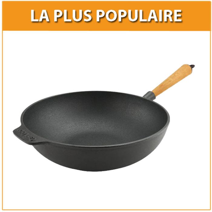 Poêle wok Ø 30 cm - Poignée hêtre clair main product photo