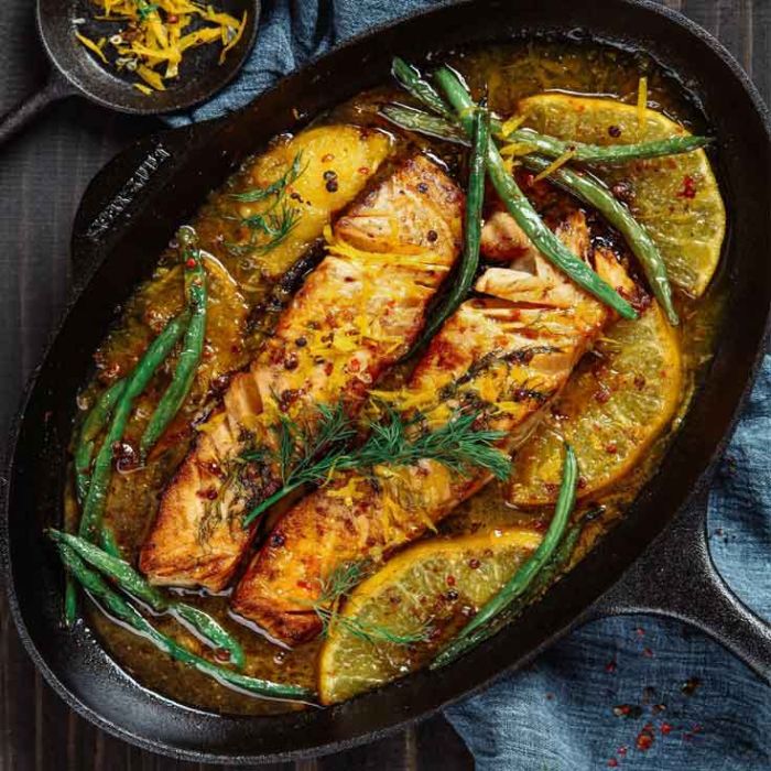 Saumon mariné au four poele ovale