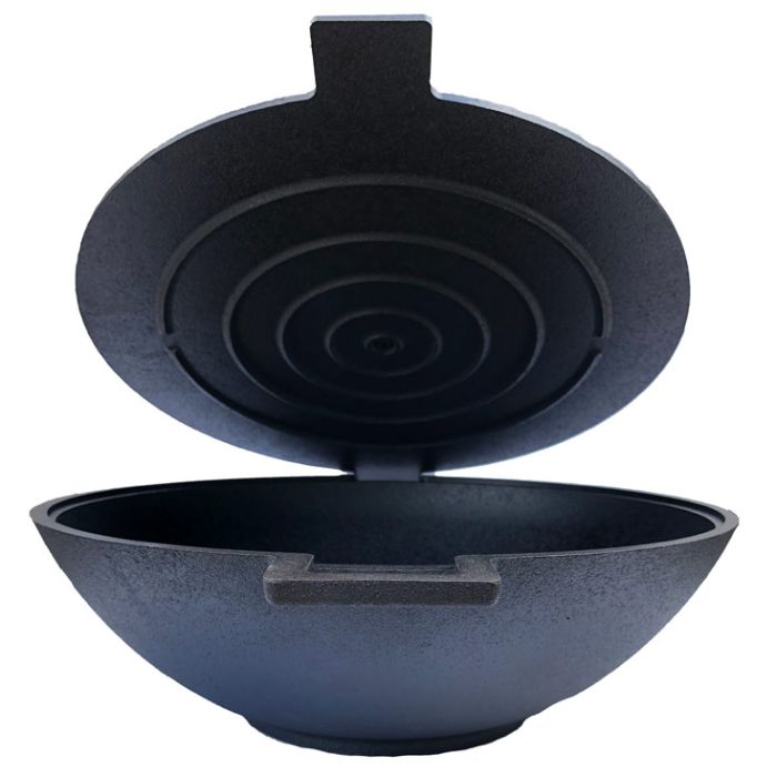 Wok En Fonte TAINO 33 Cm - Parfait Pour Barbecue Et Cuisinière